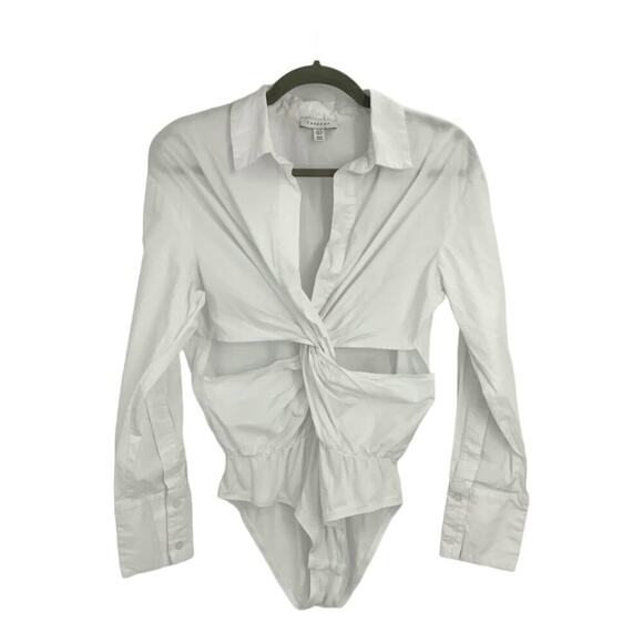 TopShop Shirt Twist Front Bodysuit White Size 6 NWOT $59 MSRP - Picture 2 of 6